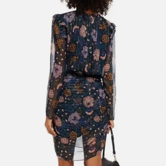 NWT VERONICA BEARD US 12 Peppa Floral Metallic Black Silk Chiffon Mini Dress - Picture 2 of 7